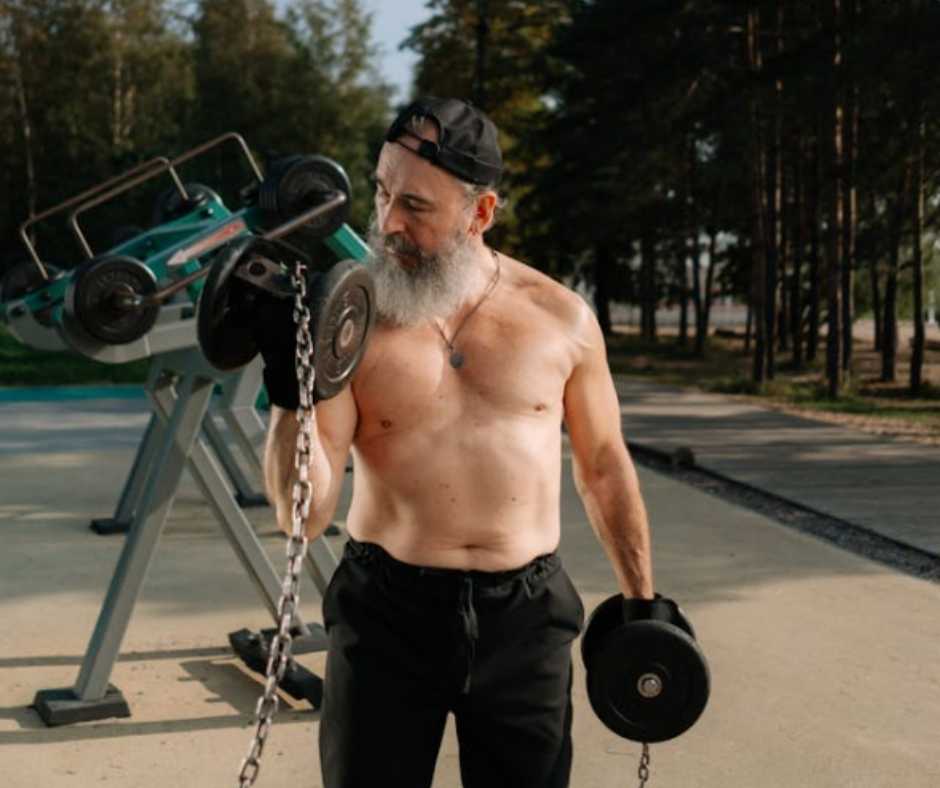 Old man lifting some dumbells